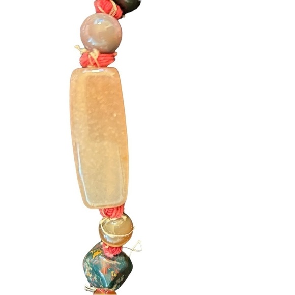 Vintage 70’s Polished Multi Stone 56” Hand Tied Necklace Jade Quartz Agate - Picture 5 of 8